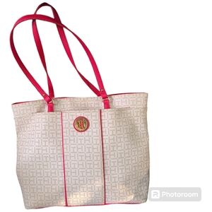 Tommy Hilfiger Tote PINK STRAPS TH ALL‎ OVER PRINT Bag